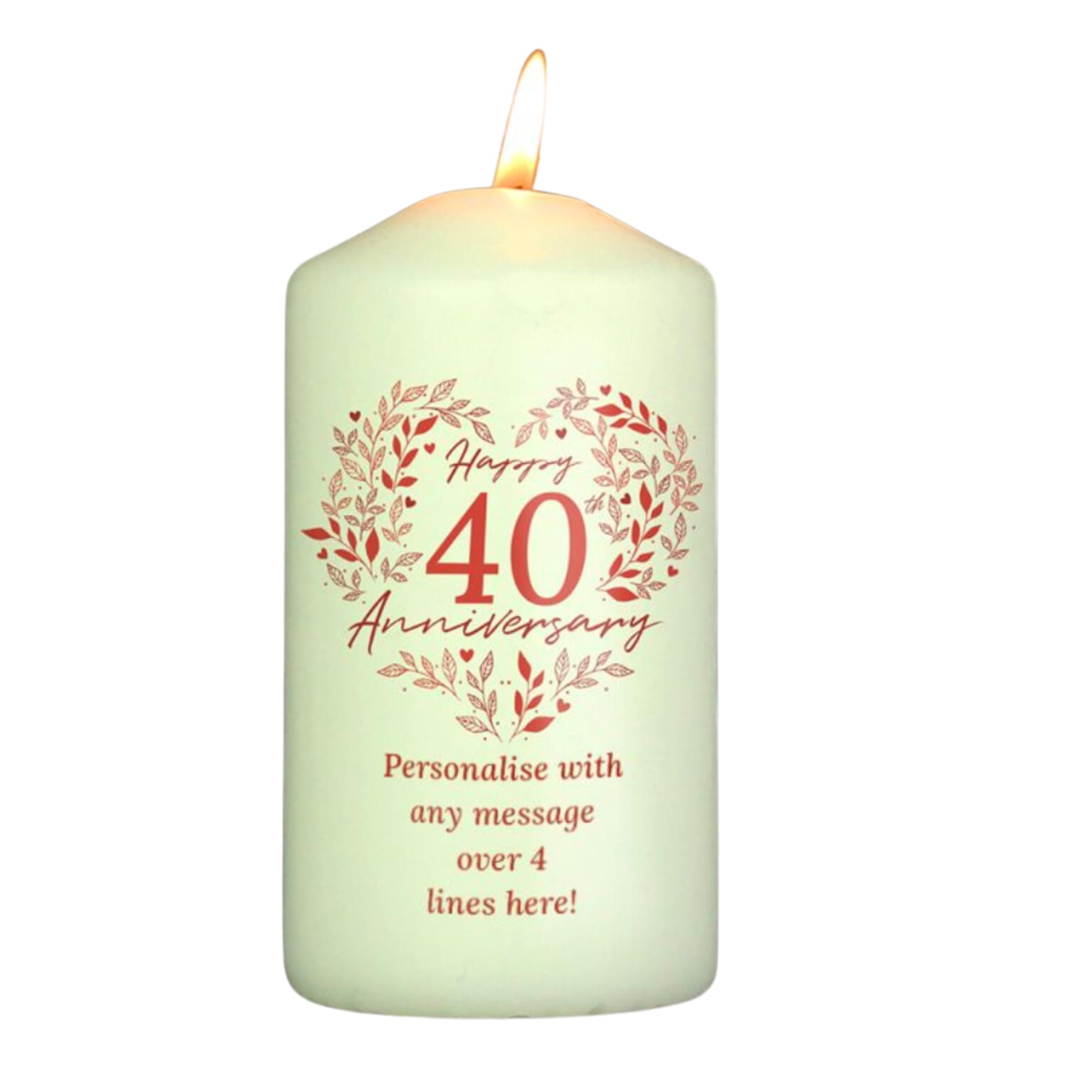 Caleli Gifts White Personalised 40Th Ruby Wedding Anniversary Pillar Candle