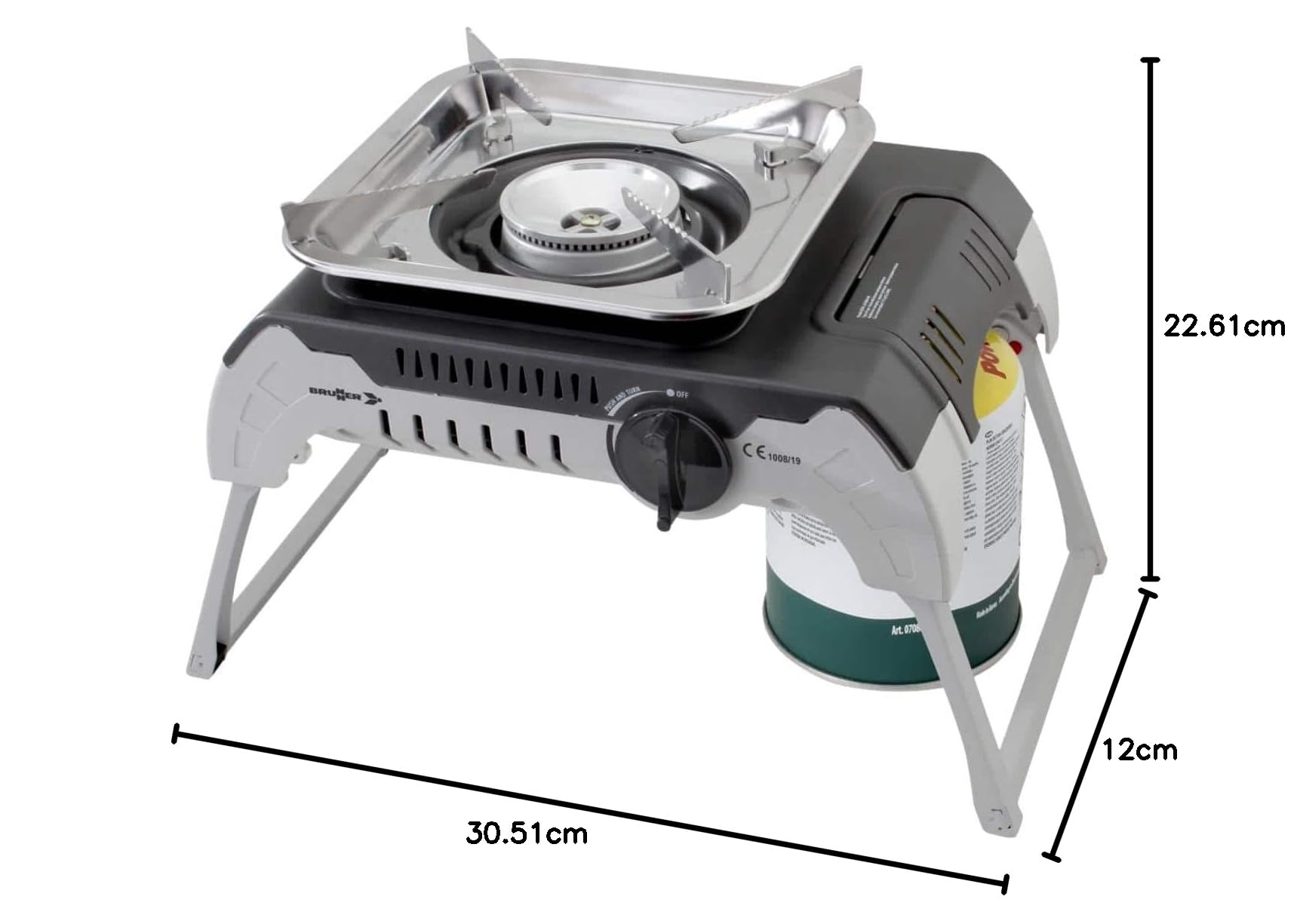BRUNNER 0708014N Devil 450, Przenośny Camping Kuchenka Gazowa, Składane, Stosowanie z 450 g Gwintowane Wkłady Moc 2,4 KW, z Teczką Transport