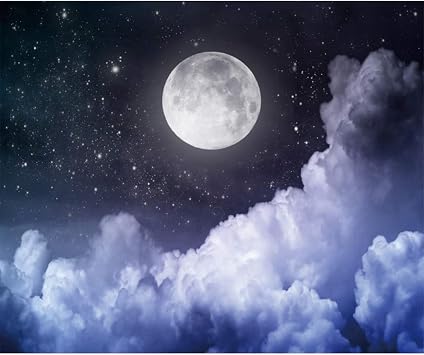 Laeacco 10x8ft Cloudy Night Sky Photo Backdrop Full Moon Starry Sky Background Cosmic Universe Newborn Baby Shower Birthday Party Backdrop Room Wall Mural Adults Girls Portraits Studio
