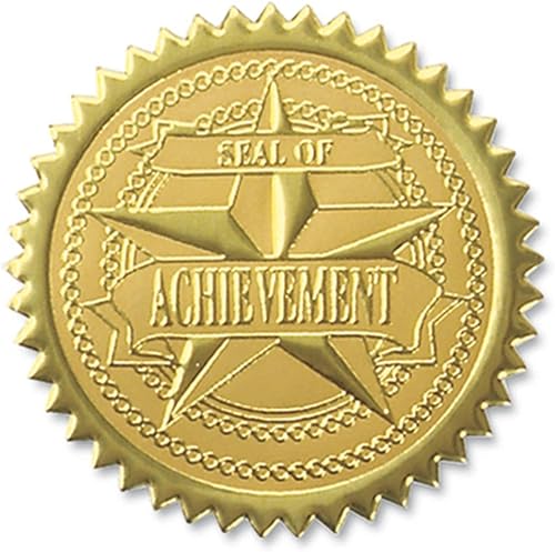 PaperDirect Seal of Achievement - Sellos de certificado de lámina dorada en relieve, 2 pulgadas, autoadhesivos, 100 unidades, sellos en relieve para