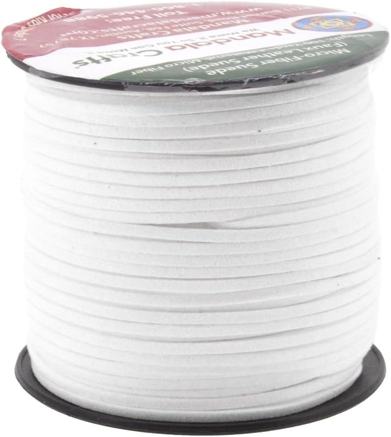 Mandala Crafts Faux Suede Cords - 2.65mm White Leather Cords for Jewelry Making, Dream Catchers, Crafts & Garments