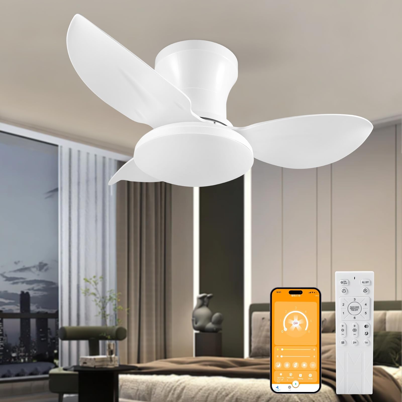 Ventilatore A Soffitto Vintage Con Luci LED E Telecomando, 42 Pollici, 6 Velocità E 3 Temperature Colore, Per Camera Da Letto - 2