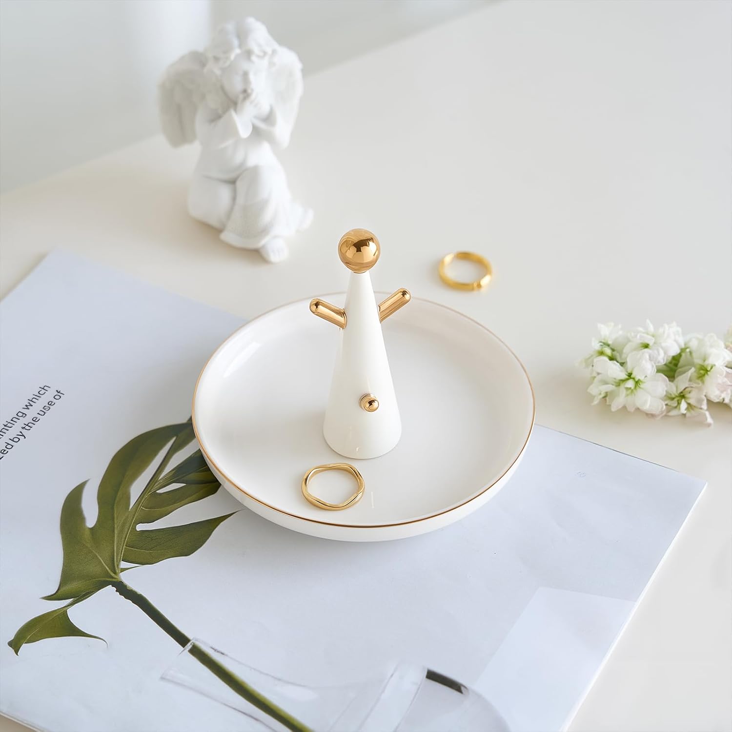 Lolalet Ceramic Ring Dish Holder, Tree-shaped Trinket Tray for Rings Earrings Necklaces Jewelry Decorative Plate Present for Birthday Wedding Engagement -White - Image 2