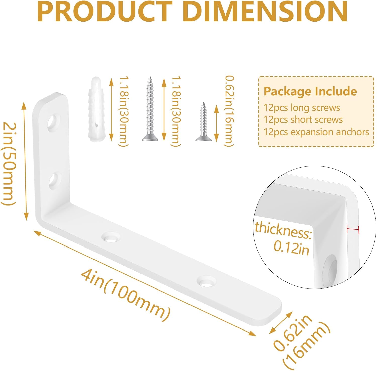 LSK 6PCS L Bracket, L 4"×H 2" Shelf Support Bracket, Max Load :42lb, White image 2