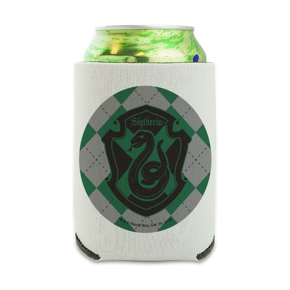 Harry Potter Slytherin Plaid Sigil Can Cooler - Drink Sleeve Hugger Collapsible Insulator - Beverage Insulated Holder