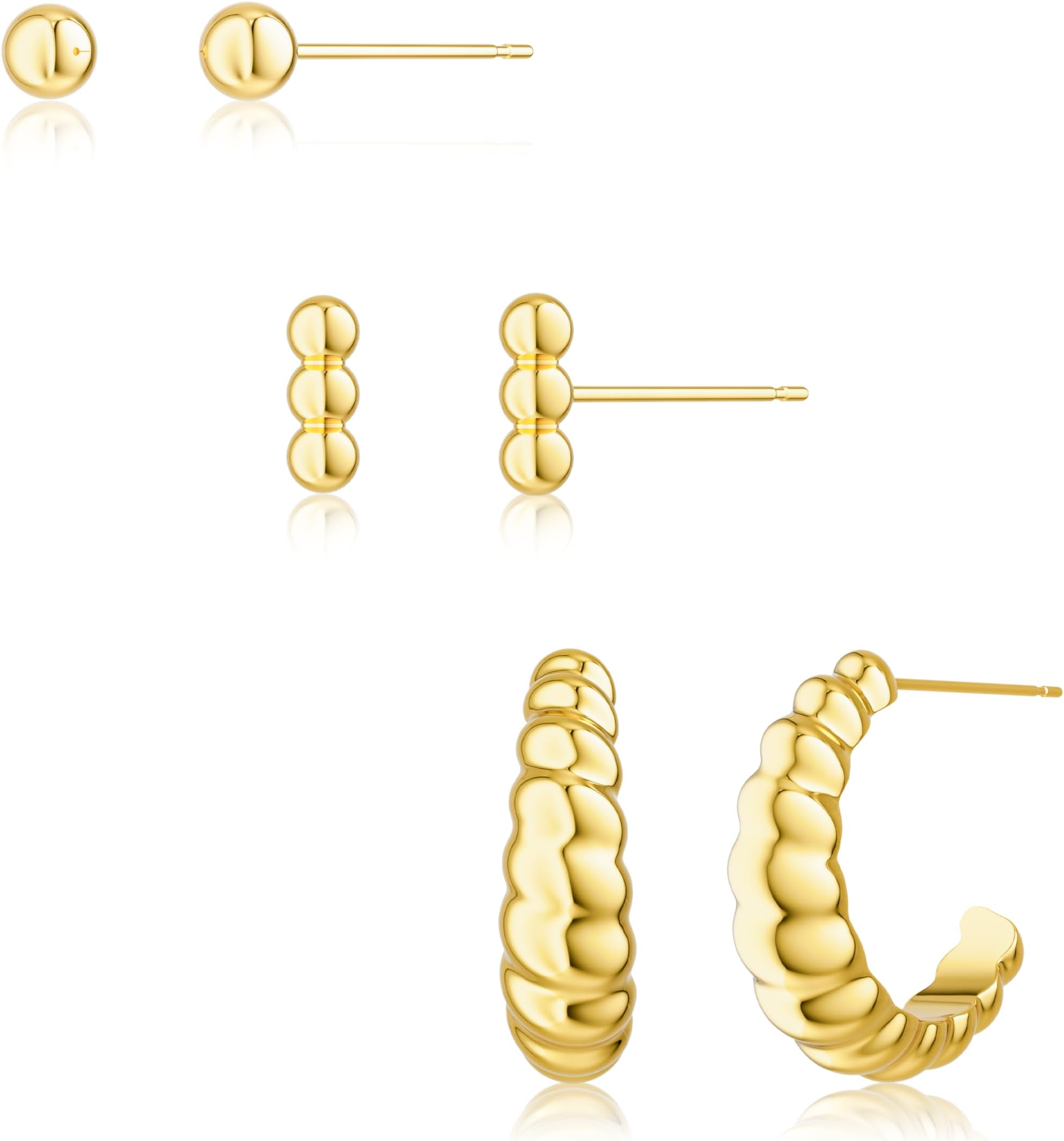 Freekiss 3 Pairs Gold Hoop Earrings Set: Dainty Stud Earrings Trendy Small 14K Gold Plated Hypoallergenic Dangle Cartilage Huggie Hoop Earrings for Women Gold Jewelry for Women Gifts