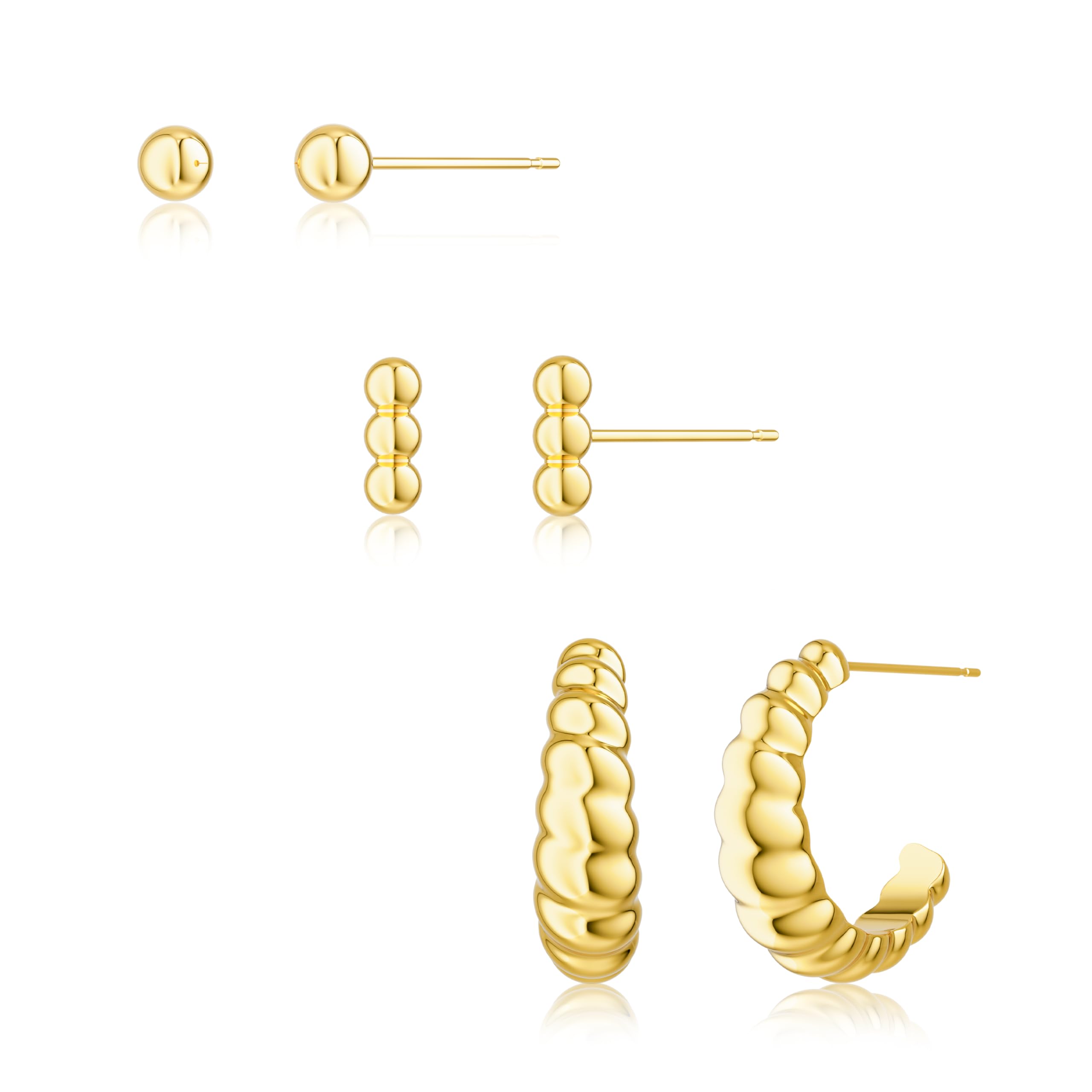 Freekiss 3 Pairs Gold Hoop Earrings Set: Dainty Stud Earrings Trendy Small 14K Gold Plated Hypoallergenic Dangle Cartilage Huggie Hoop Earrings for Women Gold Jewelry for Women Gifts