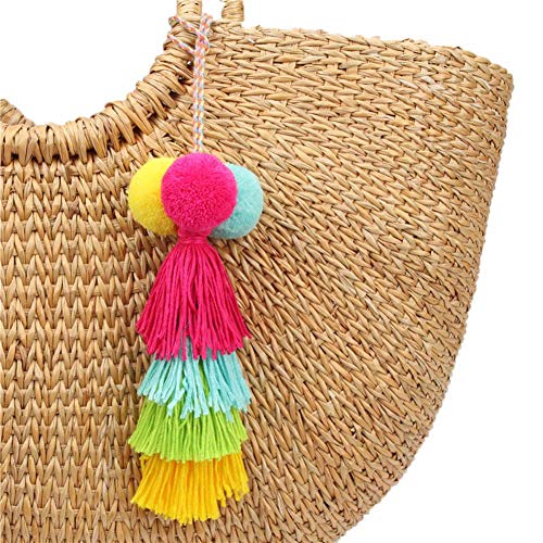 Preisvergleich Produktbild Homeyou Boho Quaste Bag Charm geschichteten Quaste Hairball Anhänger Schlüsselbund Sommer handgewebte Taschen Auto Ornamente (Color1)