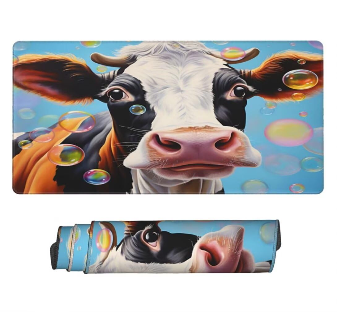 Tappetino Mouse XXL 1000x500mm Mucca Grande Mouse Pad, Tappetino Scrivania Grande Mousepad Gaming con Bordi Cuciti, Tappeto Scrivania con Base Antiscivolo per Ufficio e Casa (Animale) -MP1570