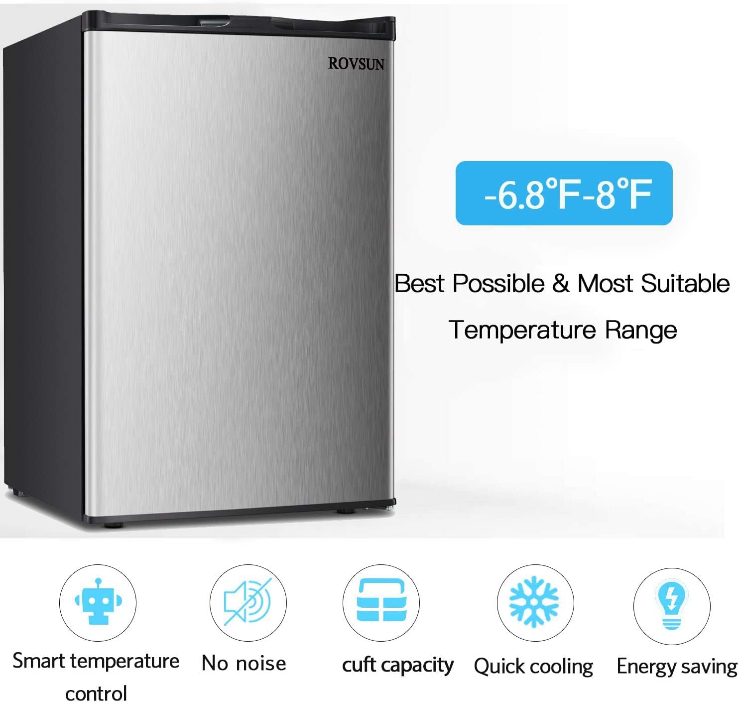 ROVSUN 3.0 Cu.Ft Compact Upright Freezer with Reversible Stainless Steel Single Door, 2 Shelves, Countertop Freezer with 7 Grade Adjustable Thermostat for Home Office Dorm Apartment