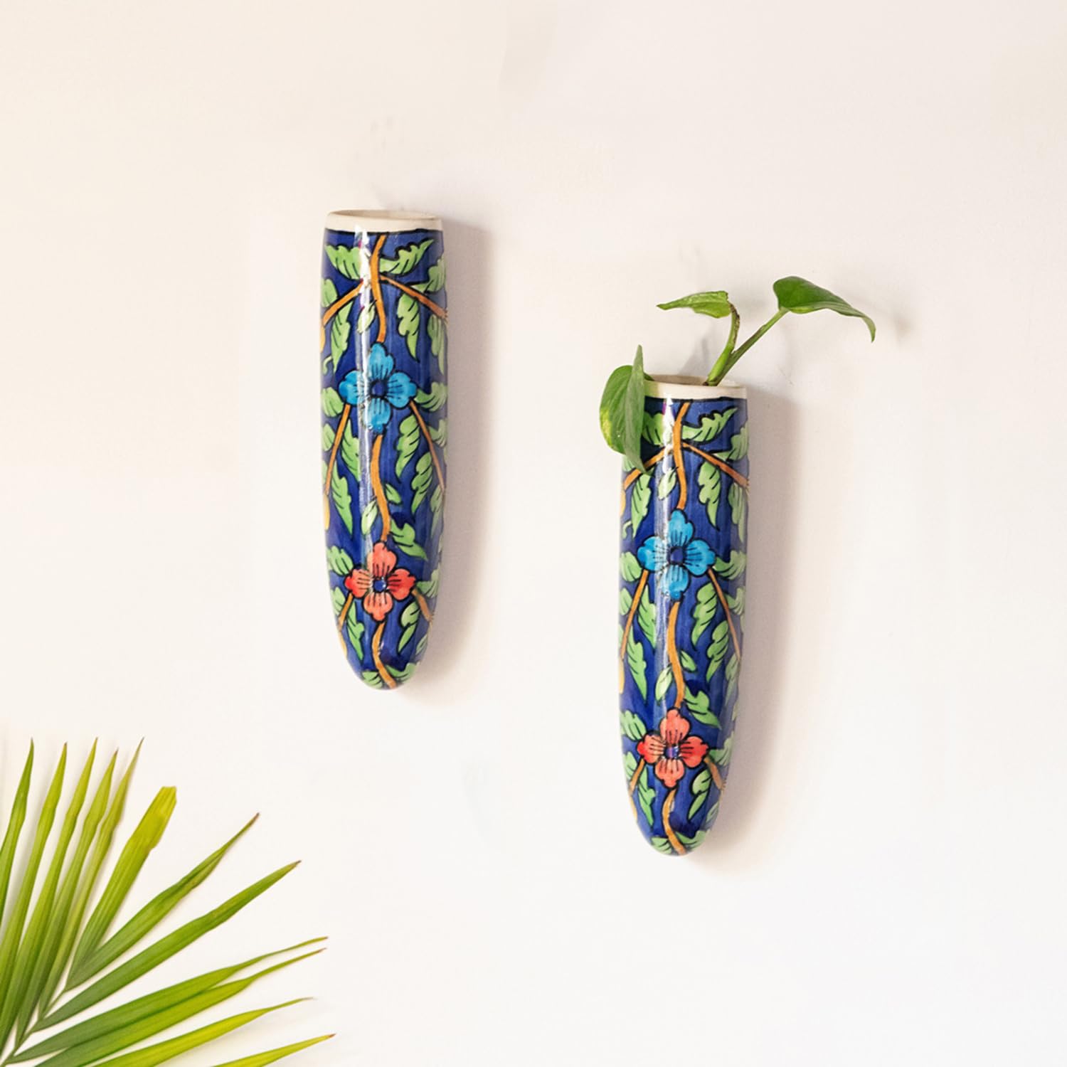 ExclusiveLane 'Blooming Blossoms' Hand-Painted Ceramic Wall Planter for Home Decoration(Set of 2)|Decorative Wall Planter for Living Room&Balcony Wall Hanging Planter Wall Mounted Planters,Multicolor-image-32