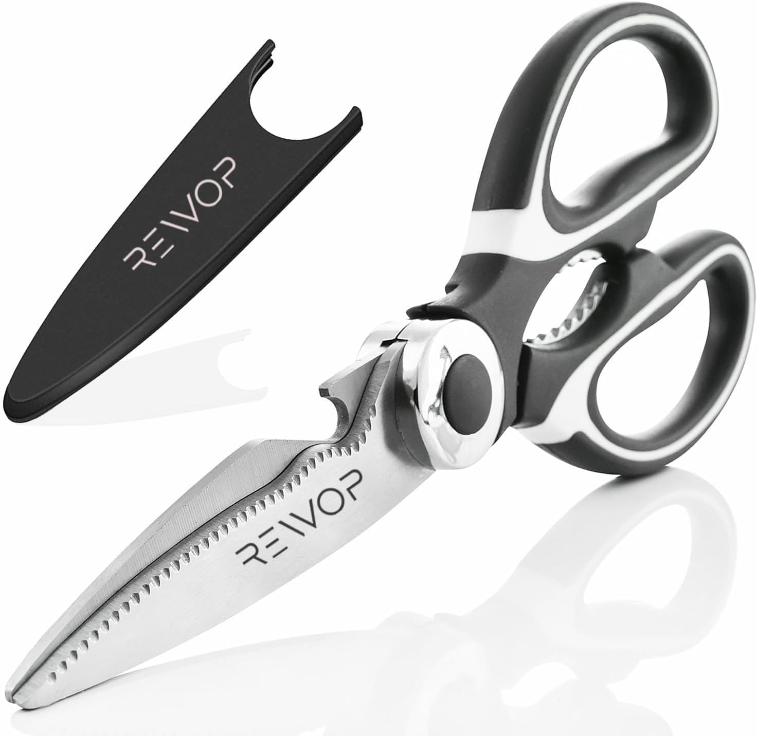 REWOP Multi Purpose Kitchen Scissors, food scissors,Premium Stainless Steel Solid Kitchen Shears for Meat, Seafood, Chicken, Vegetables, Herbs, BBQ, Bottle Opener