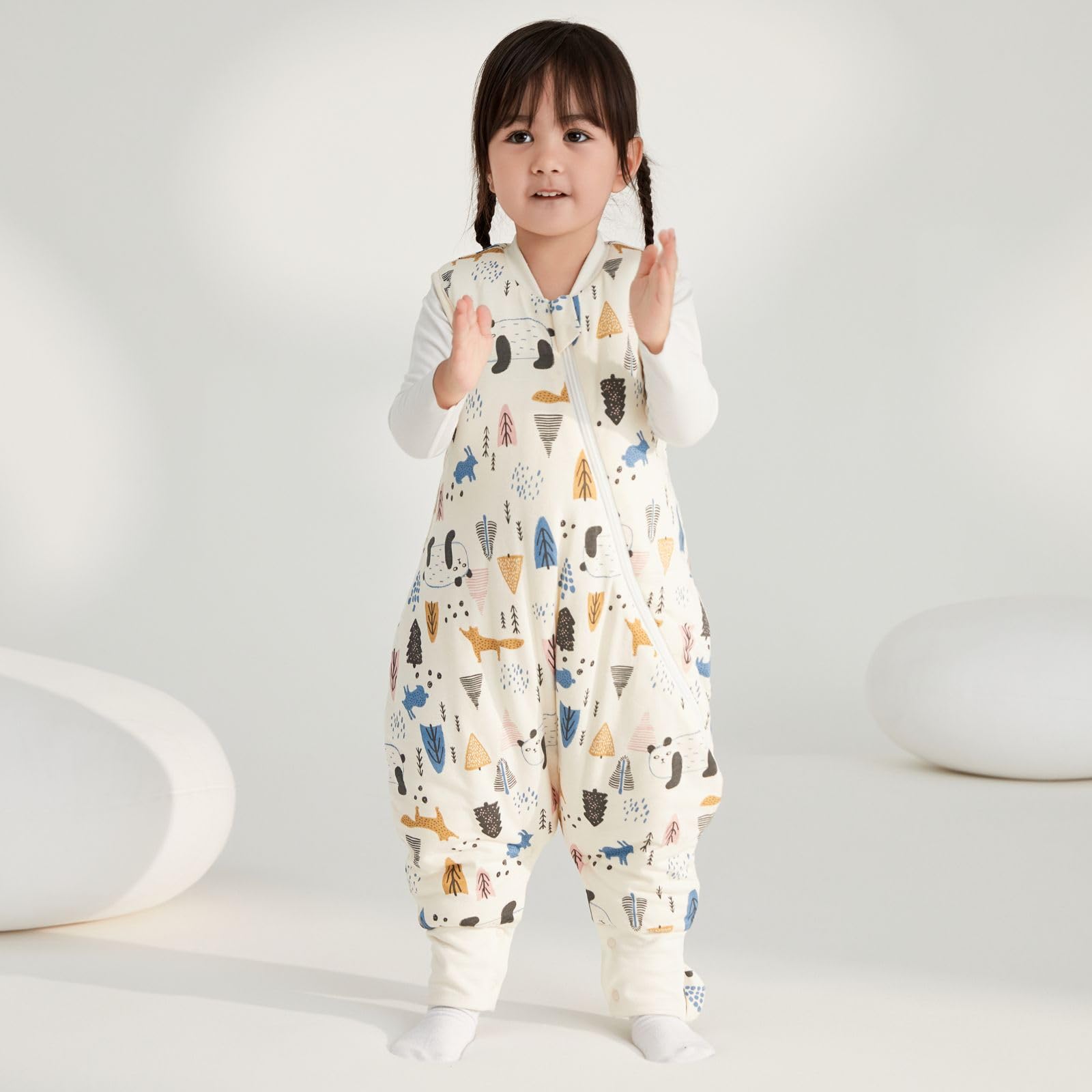Duomiaomiao Sacco nanna con gambe, 2,5 Tog, caldo sacco a pelo con piedi, 100% cotone, coperta indossabile per bambini, (2-3 anni, panda)