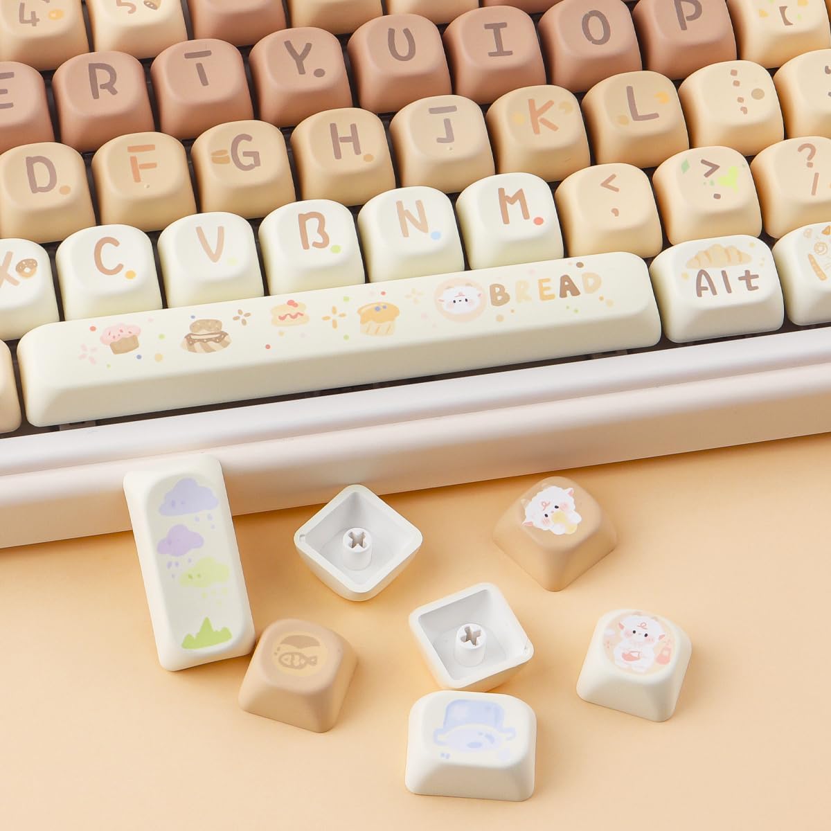Tsungup Cute Keycaps MOA Profile,131 Keys Baking-Lamb Theme Custom Key Caps Keyboard Keycaps, PBT dye Sublimation Keycap Set for 60%,65%,75%,100% Mechanical Keyboard