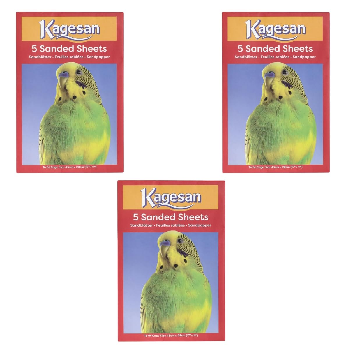 Lot de 3 paquets de 5 feuilles de papier de sable pour cage à oiseaux, 43 x 28 cm