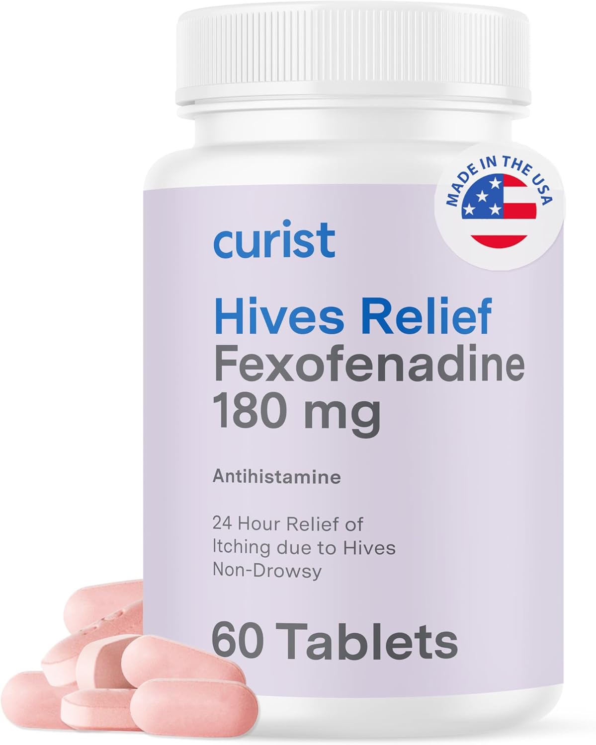 Curist Fexofenadine Hydrochloride 180 mg – 60 Antihistamine Tablets – 24 Hour Hives Treatment & Itch Relief for Adults USA Made – Itchy Skin Treatment – Non Drowsy – Hives Allergy Medicine Curist Fexofenadine Hydrochloride 180 mg – 60 Antihistamine Tablets – 24 Hour Hives Treatment & Itch Relief for Adults USA Made – Itchy Skin Treatment – Non Drowsy – Hives Allergy Medicine