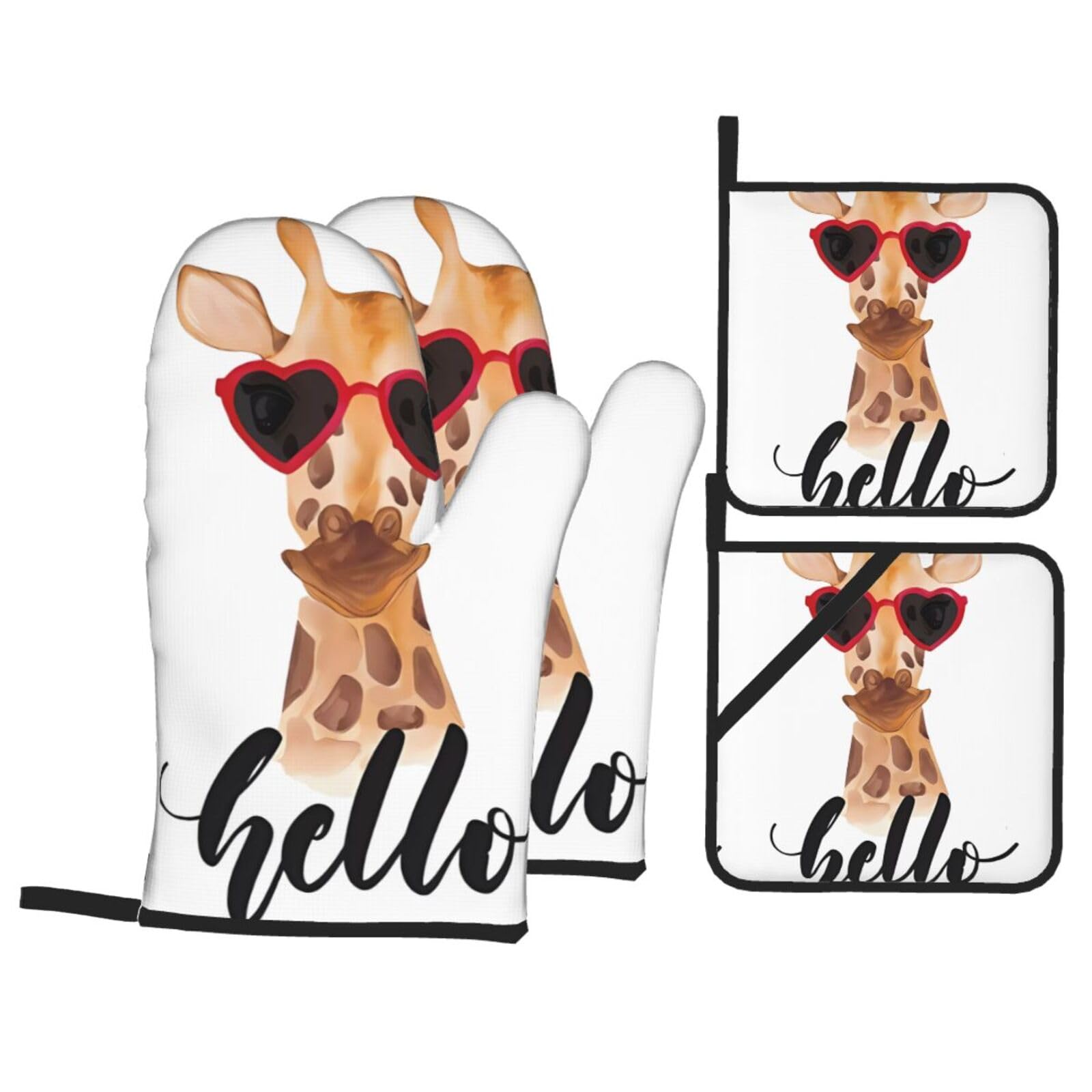 WHJSSF Giraffe Prints Kitchen Baking Set - 4-Piece Heat Protection Layers with Waterproof Potholders for Oven, Grill & Serving