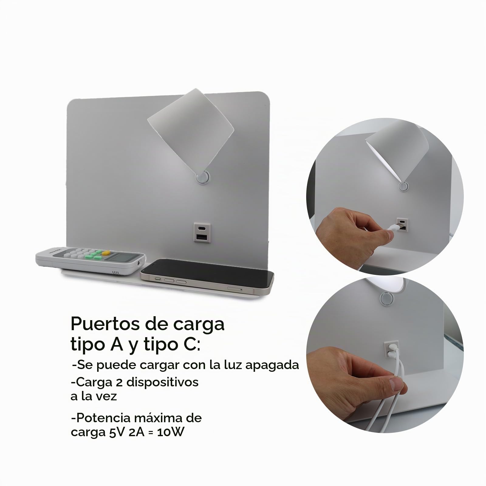 Alpinaluz Aplique de Pared LED Orientable 6W con CCT 3000K/4000K/6000K, Puertos de Carga USB y USB-C, Estructura de Acero Lacado y Foco de Aluminio (Blanco Derecho)