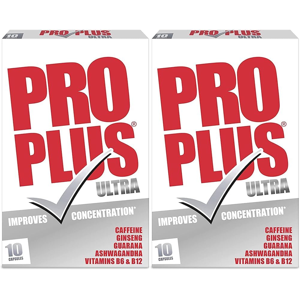 Pro Plus Ultra Caffeine, Ginseng, Guarana, Ashwagandha and Vitamins B6 & B12 Capsules, Pack of 20