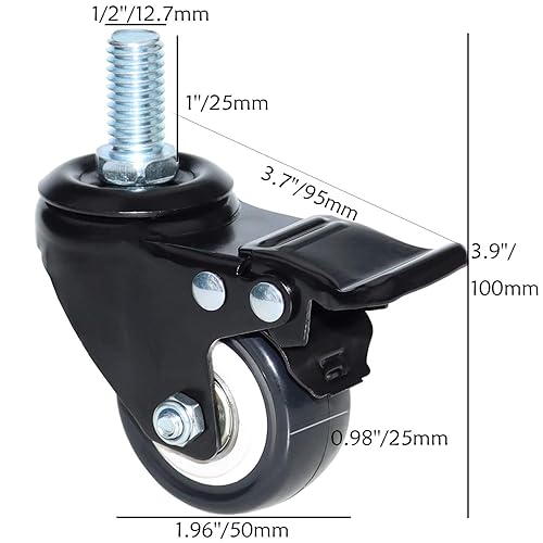 Miniatura 6 de Ruedas giratorias de 2 pulgadas, ruedas giratorias de 12 a 13 x 1 pulgadas (diámetro del tornillo 12 pulgadas, altura del tornillo 1 pulgada),