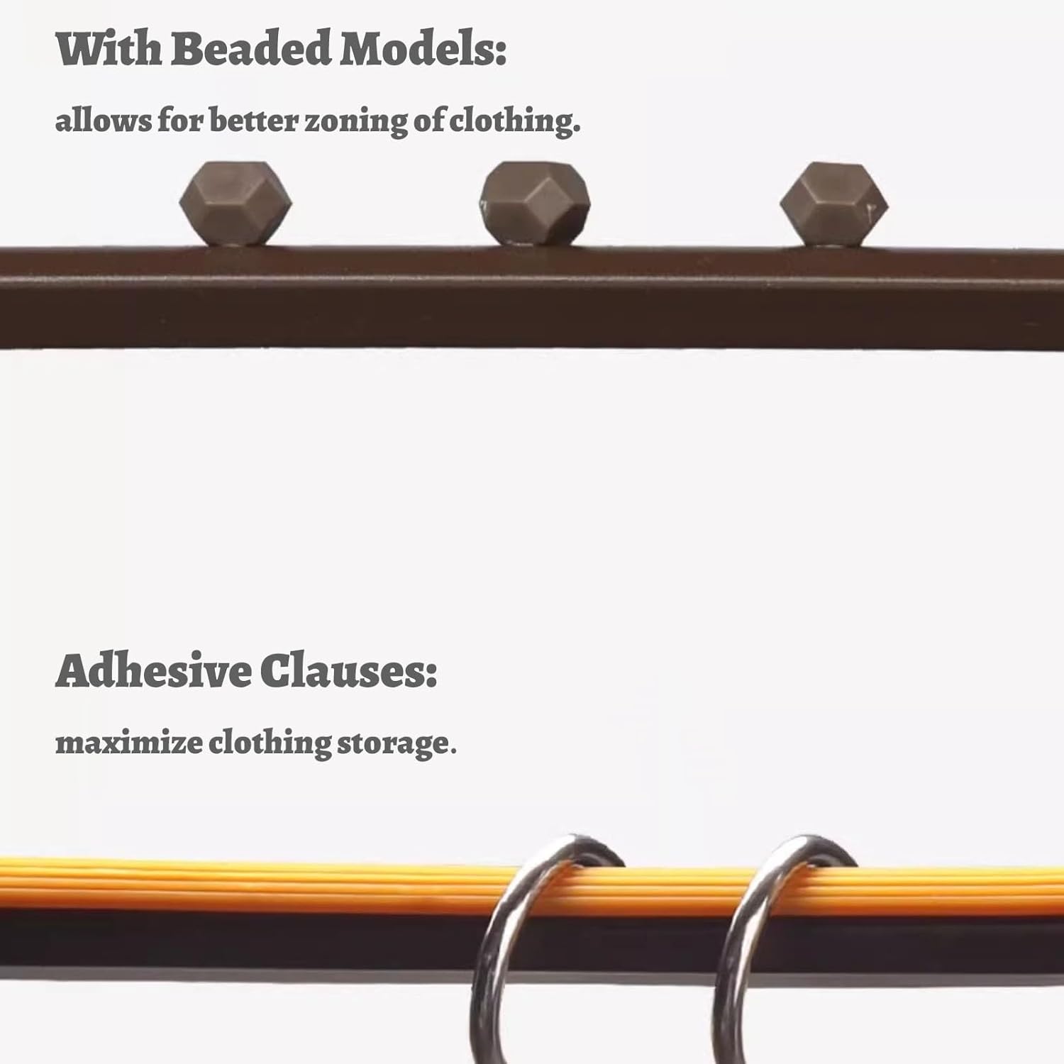 Metal Wardrobes Support Bracket w/Pull Out Rail, Closet Organization Sliding Pole for Hanging Clothes, Ceiling Mount Extension Coats Rod Tube(Beaded Version,28cm(11"))