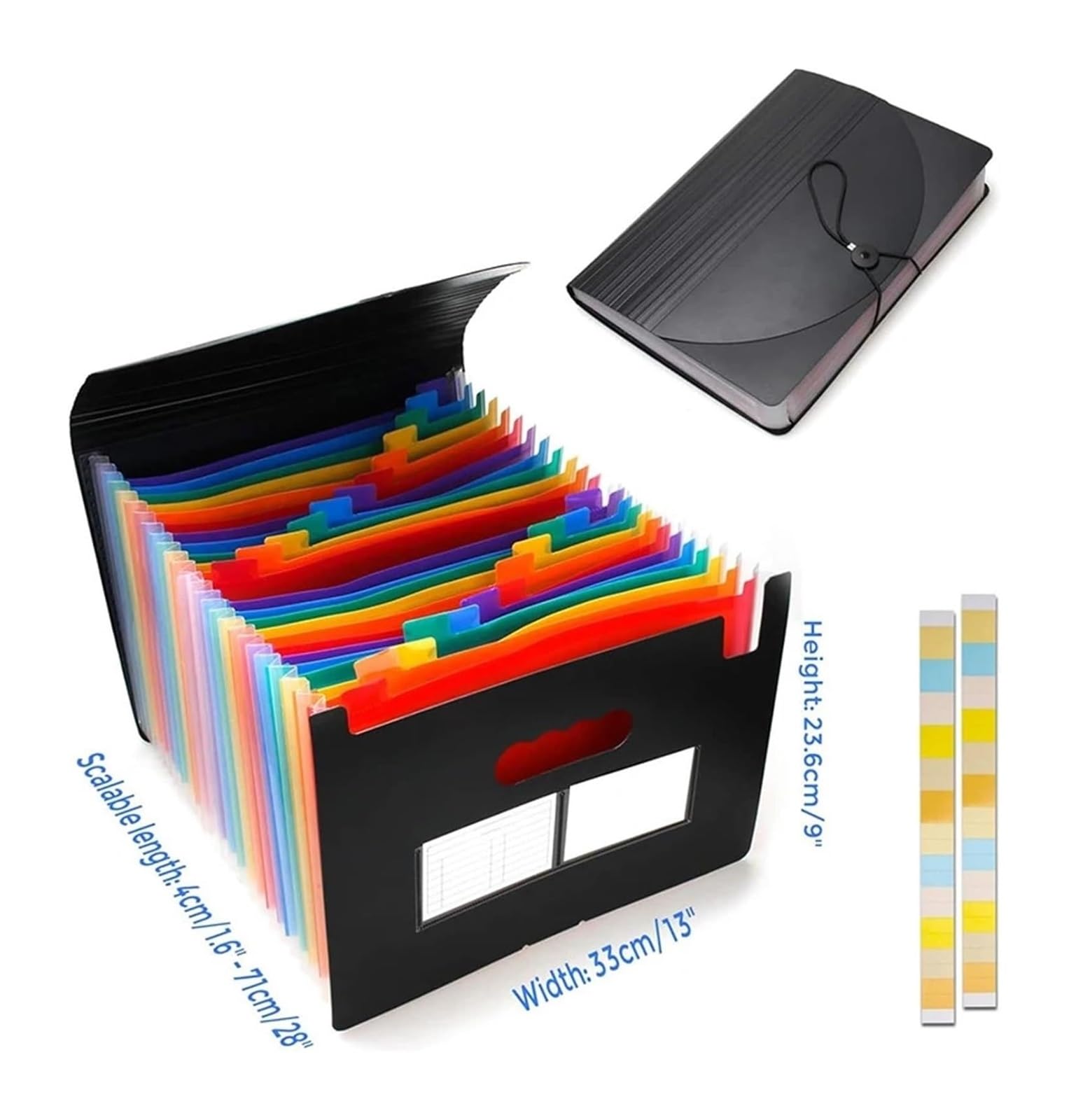 Cajas organizadoras de documentos, Carpeta de archivos expandible A4, acordeón negro, porta documentos portátil, oficina(Black A-48 Grids)