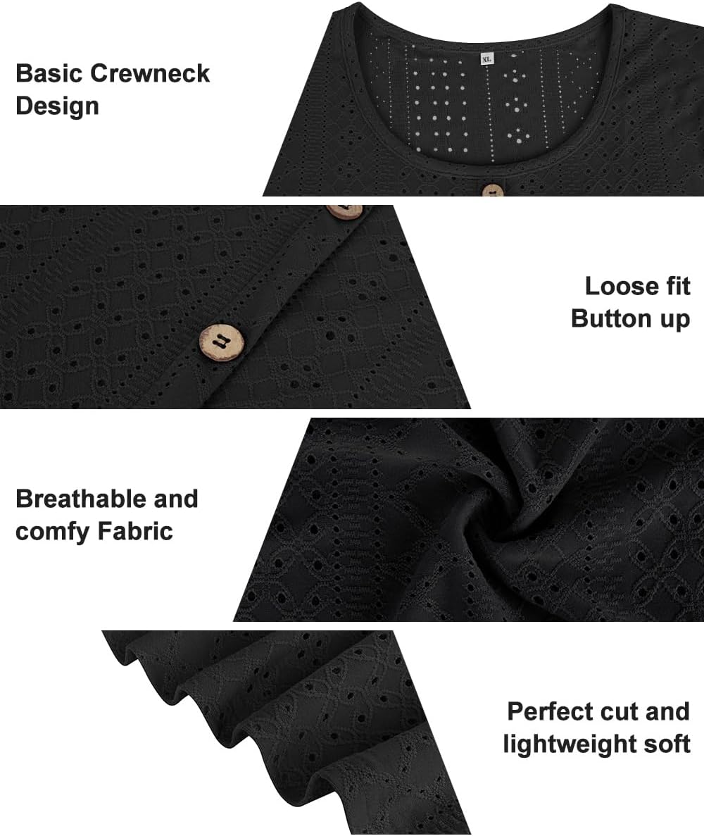 RITERA Plus Size Tops for Women Crewneck Neck with Button Up Short Sleeve Embroidery Henley Tshirt Casual Basic Shirt XL-5XL - Image 5