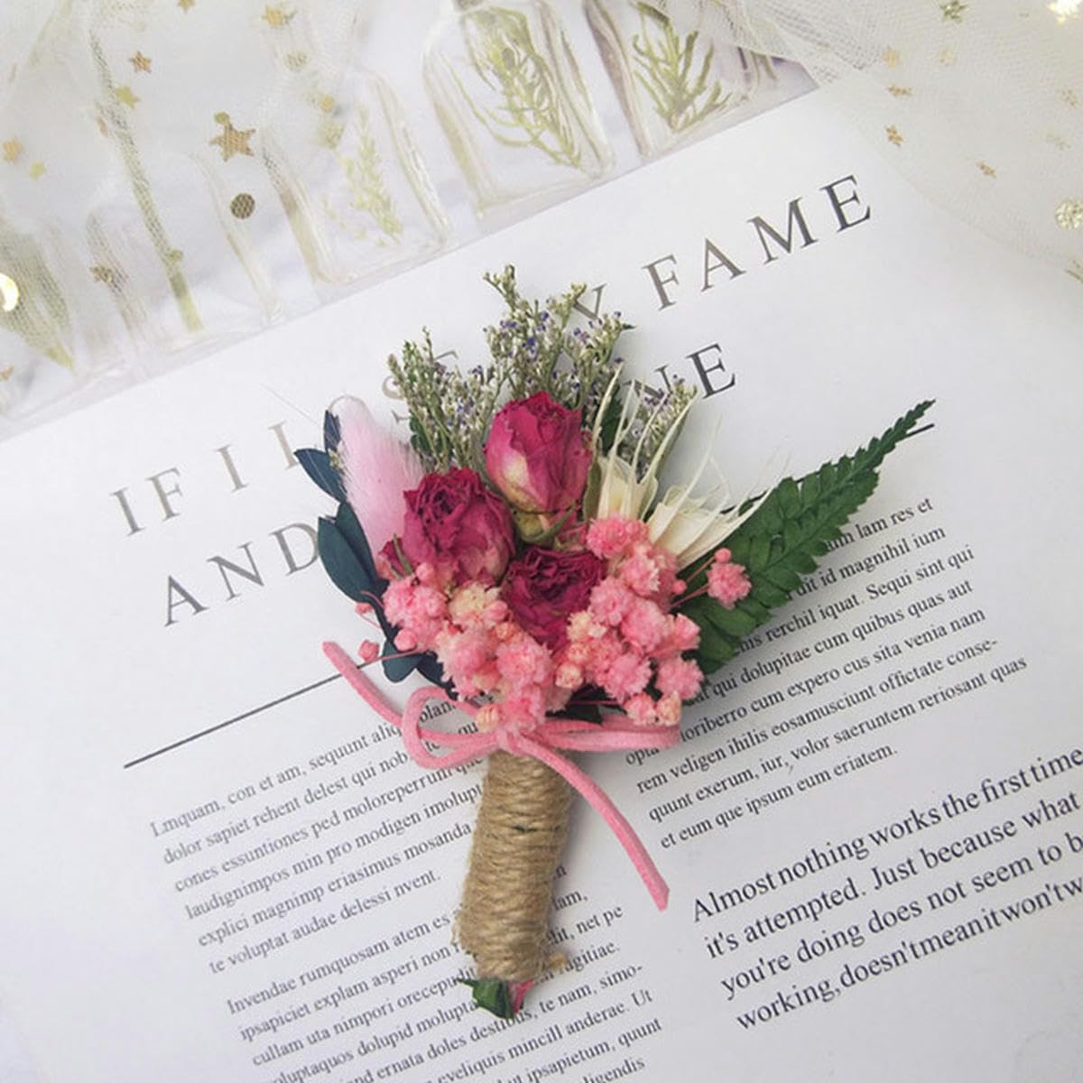 Mini ramo de flores secas Boutonnieres boda novio novia padrinos de boda dama de honor ramillete broche boda hecho a mano decoración-K