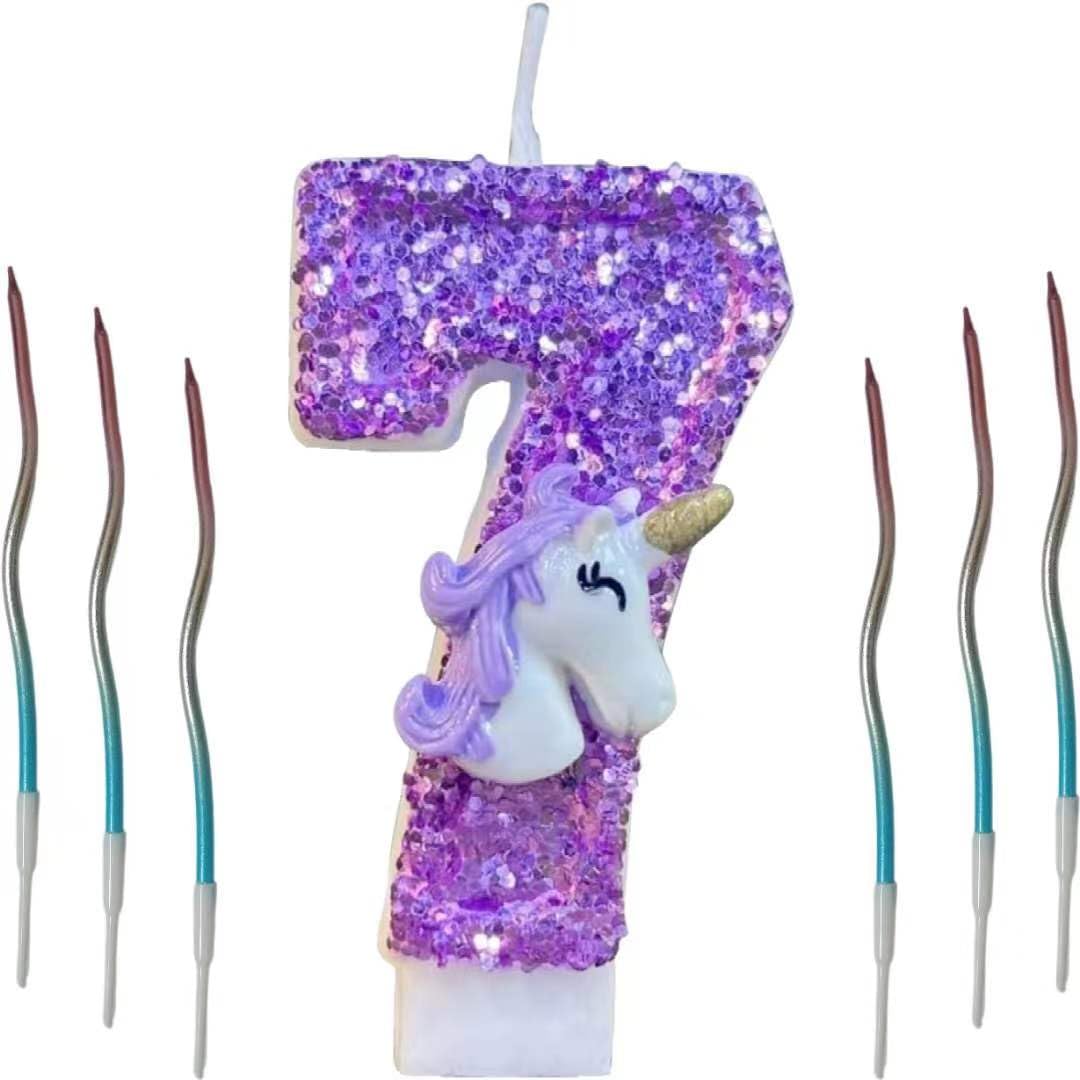 AGELAIDE Birthday Number Candles,Purple Crown Birthday Candles for Cake,Glitter Number 7 Candle Cake Topper with Sequins for Anniversary Celebrations Supplies (7), 24UN-07
