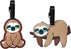 2 peças etiquetas de bagagem de preguiça fofas adoráveis desenhos animados animais etiquetas de bagagem de viagem etiquetas de identificação de mala suprimentos de viagem para mulheres e homens