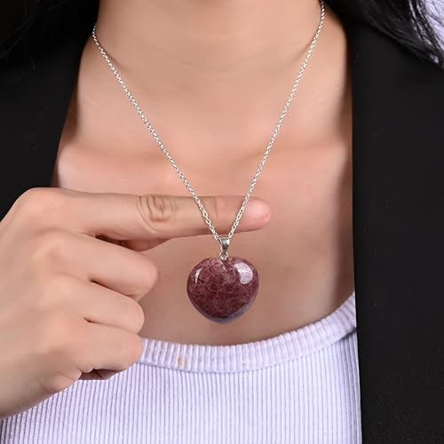 Miniatura 2 de Gempires Rhodonite Gemstone Necklace Pink Crystal Heart Jewelry Hypoallergenic 20 Inch Silver Plated Handmade Healing Crystals Jewelry Gifts For