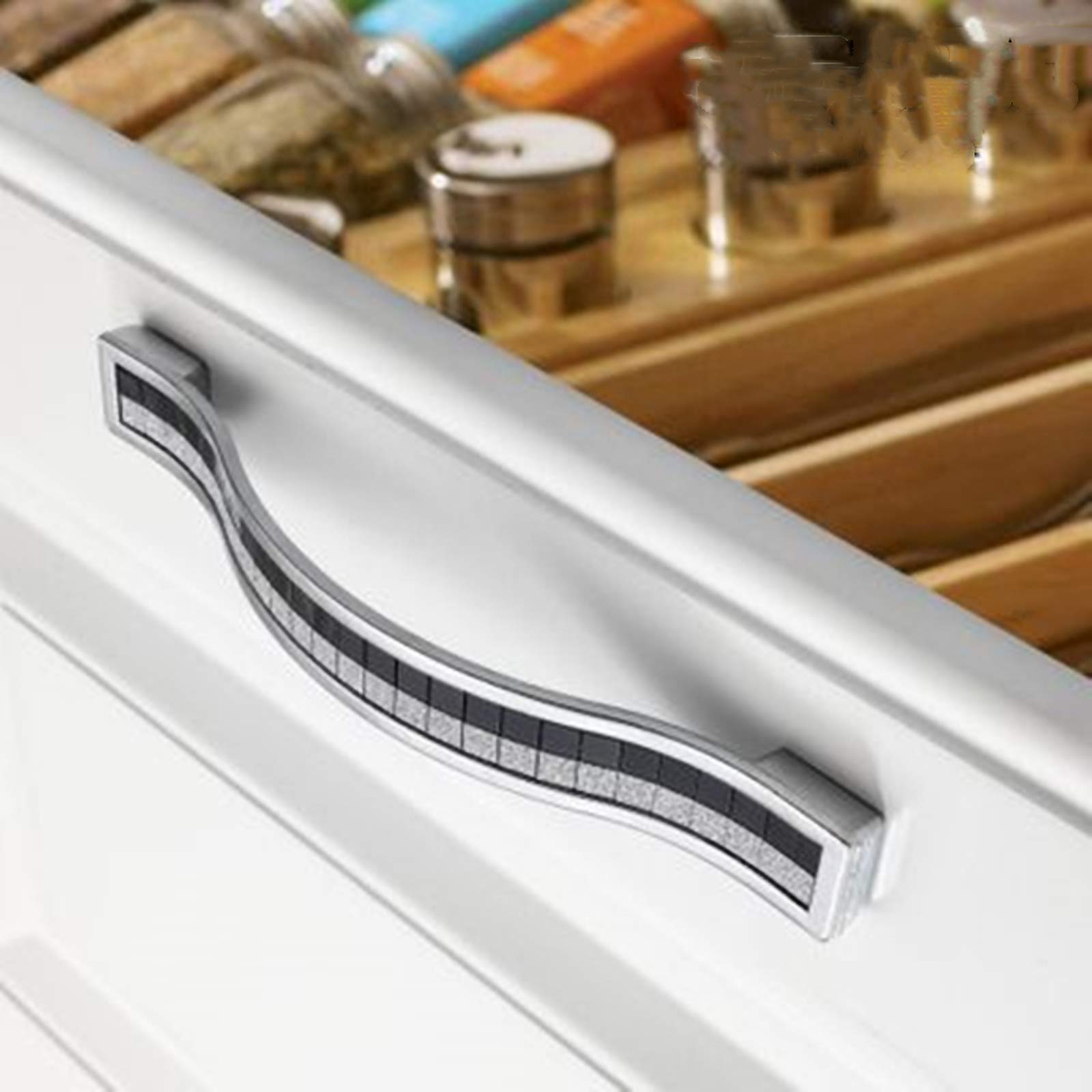 Confezione da 10 maniglie per mobili con maniglie da cucina con diamanti in cristallo Maniglie per armadietti Maniglie moderne per cassetti in lega di zinco (128 mm,rosso-argento (nero/argento 192 mm)
