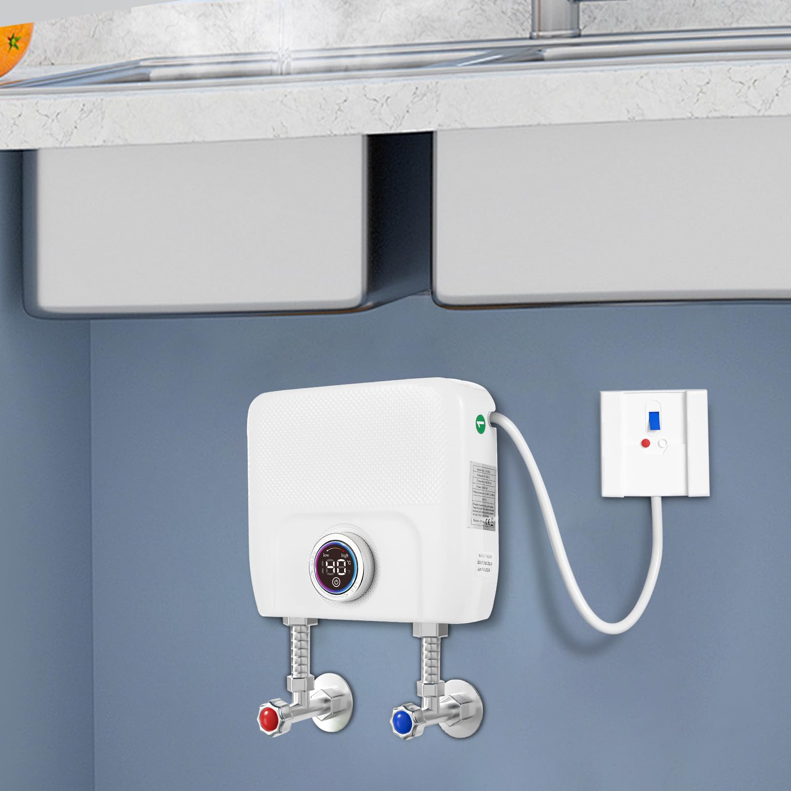 Scaldabagno Istantaneo 6500W, Scaldabagno Elettrico 220V, Mini Scaldabagno Senza Serbatoio, Schermo LED Digitale, Funzione Memoria, Controllo Intelligente, per Cucina Bagno Lavandino