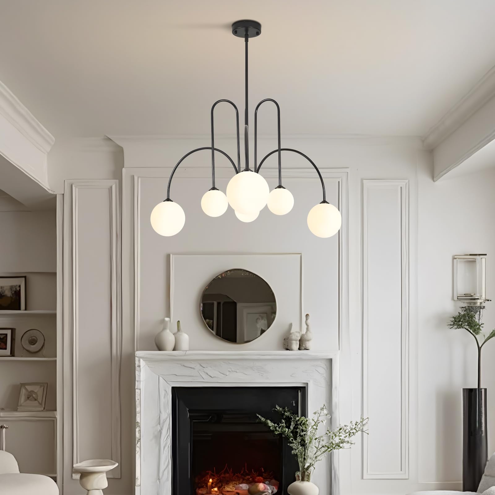 KCO Lighting Lampadario Sfere Soggiorno, Lampadario Sputnik 6 luci nero con Sfere in Vetro, Design Moderno per Sala da Pranzo, Camera da Letto, Ingresso e Cucina