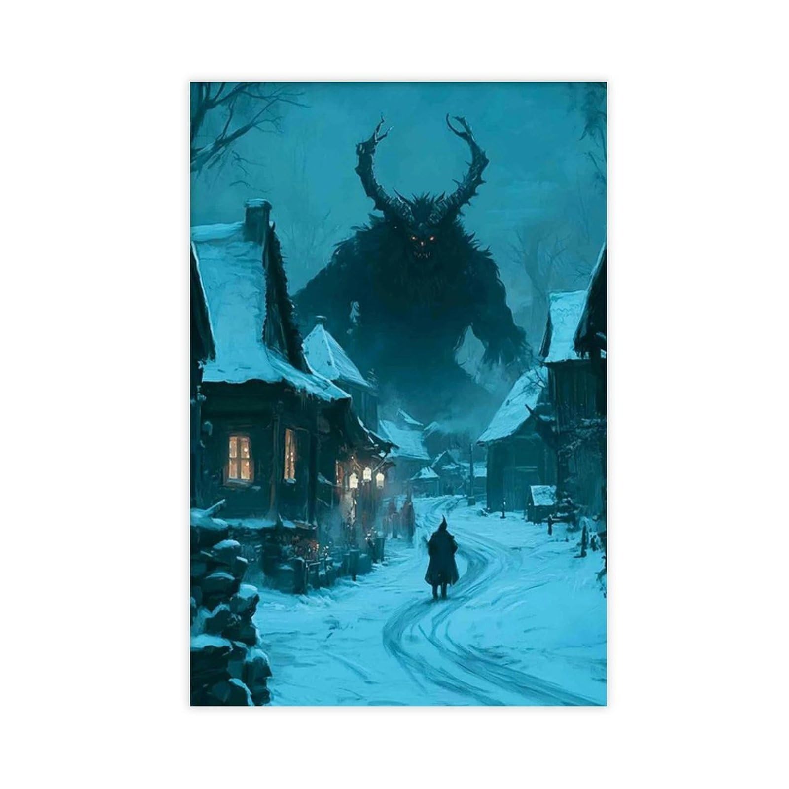 Mghdgd Krampus, Dark Christmas Fantasy Art Canvas Poster Wall Art Decor Print Picture Paintings For Living Room Bedroom Decoration 12X18inch(30X45cm)
