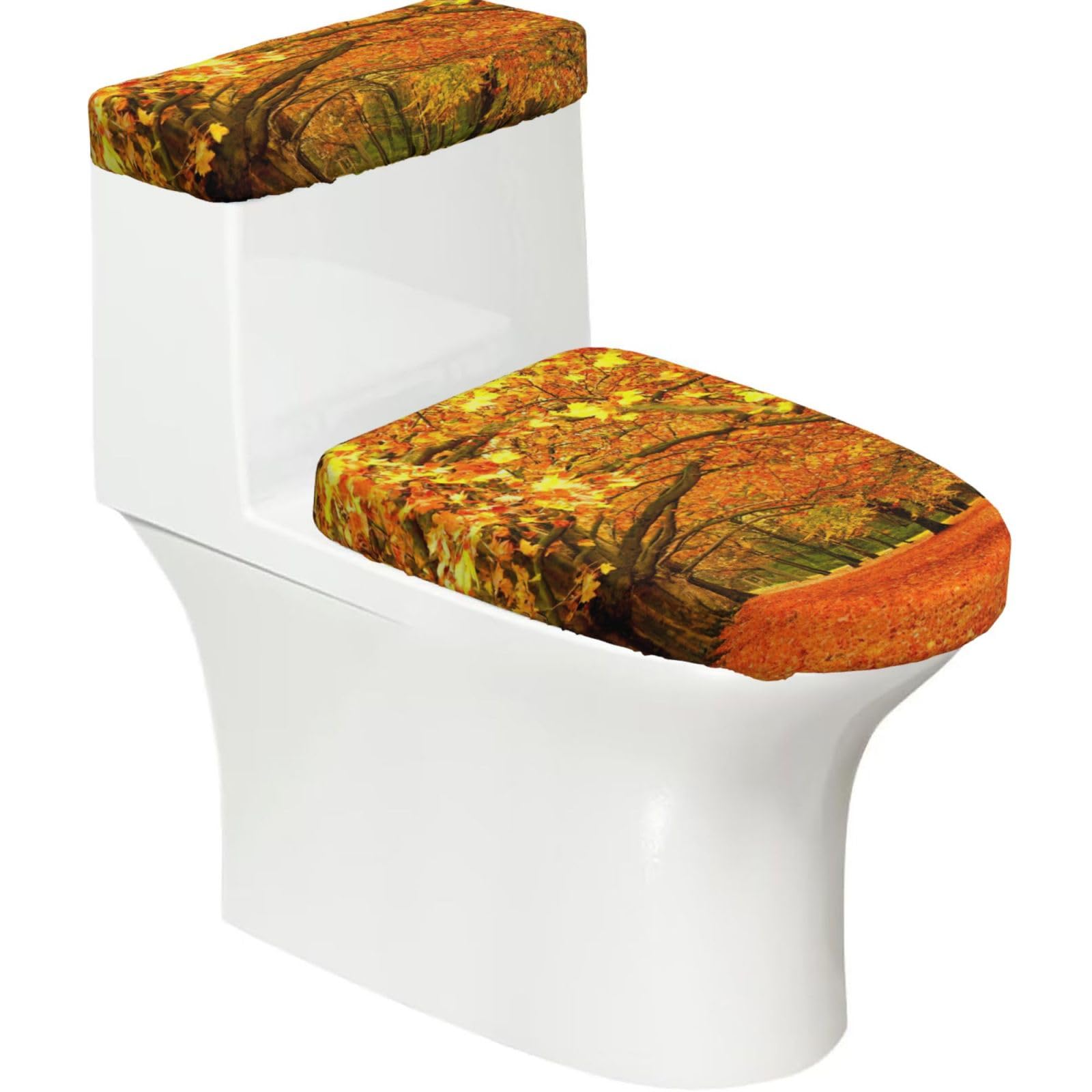 Fall Trees Autumn Print Toilet Seat Lid And Tank Covers Universal Fit Smooth Seat Cushion Easy To Clean For Home Hotel