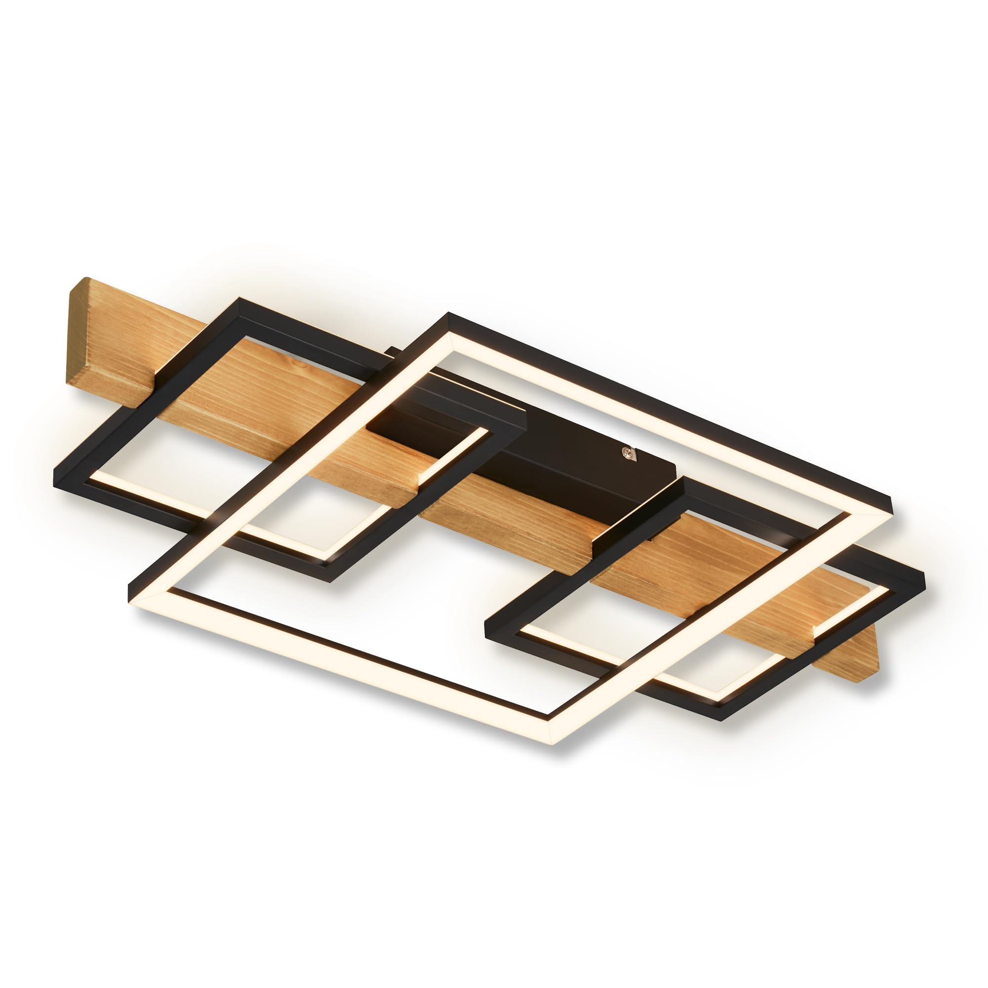 BRILONER - LED Deckenlampe mit Holzdekor, indirektes Licht, 3 Stufen Schaltung, LED Lampe, Deckenleuchte, Wohnzimmerlampe, Schlafzimmerlampe, Küchenlampe, 55x30x8 cm (LxBxH), Schwarz-Holz