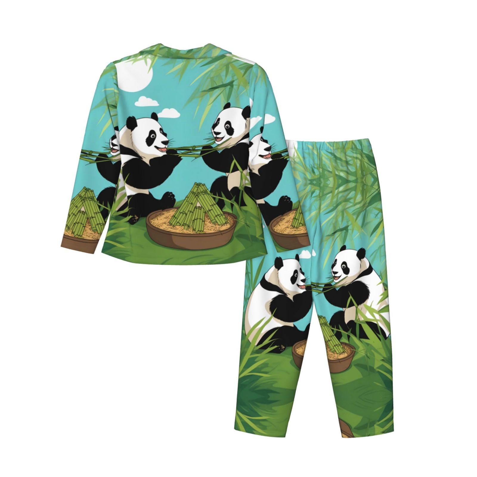 Conjunto de pijama de manga larga para mujer, dos bonitos pandas grandes, estampado de manga larga con botones, disponible en 5 tallas