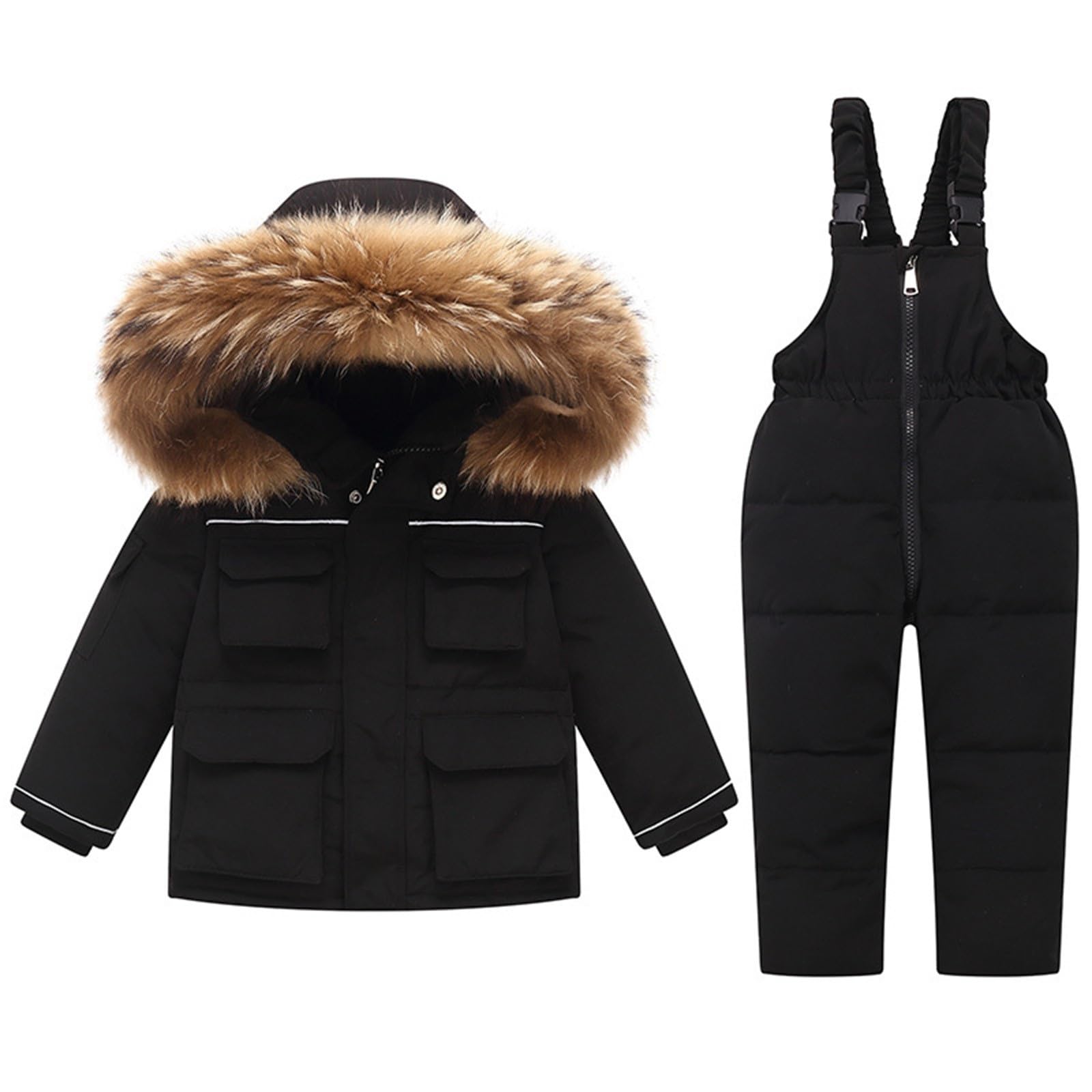 Tuta Sci Bambina 2 Pezzi Tute Impermeabili Completo Caldo Piumino E Pantaloni Imbottiti Set Con Cappuccio Per All'Aperto Con Tasche Abbigliamento Neve