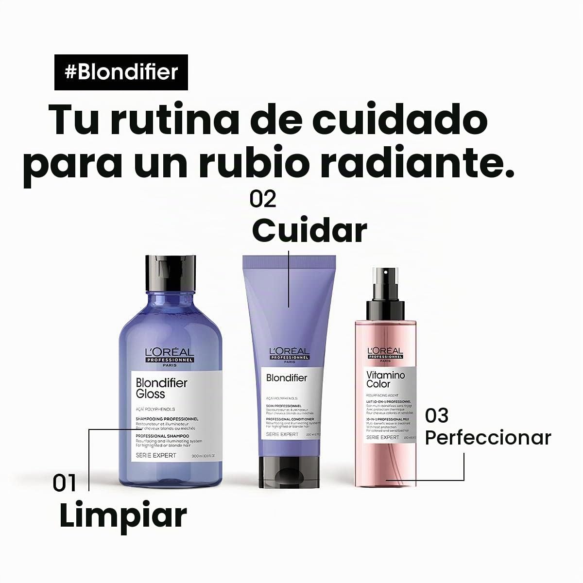 L'Oréal Professionnel, Acondicionador Reparador e Iluminador para Pelo con Mechas o Rubio, Blondifier Cool, 200ml (Paquete de 2)