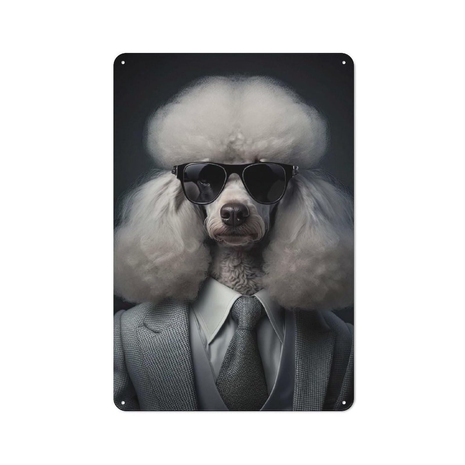 Junmoney Style-1 Poodle Mafia Boss Retro Metal Plaque 30X20cm For Guest Room Or Hallway, Housewarming Present For People Styling Guest Room And Hallway