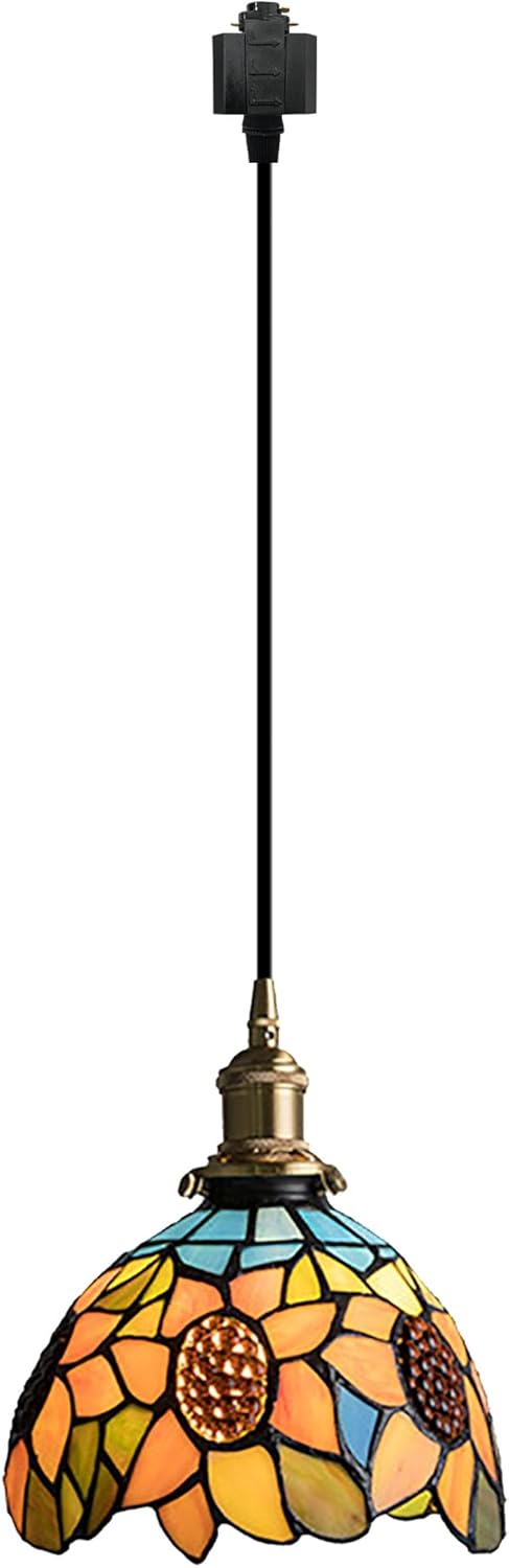 Kiven H-Type Track Lighting Pendants,Antiqued h Track Pendant Lights with Art Glass Lampshade,Tiffany Decorative Track Lighting Fixture for Kitchen Island Hallway Restaurant(1-Light)