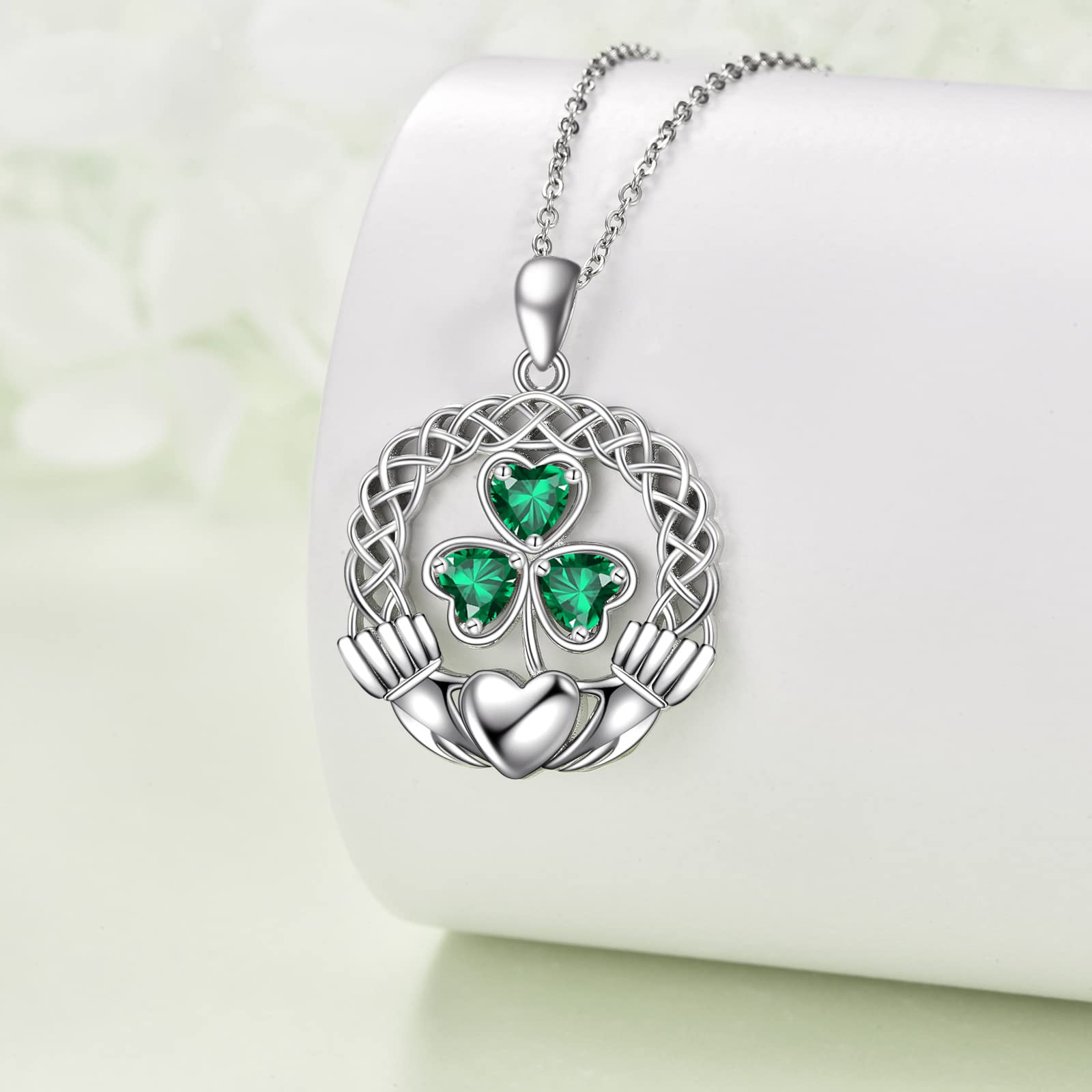 VONALA Kleeblatt Halskette 925 Sterling Silber Keltischer Knoten Claddagh Grün Anhänger Keltische Irische Kette Glücksbringer St Patrick Day Schmuck Geschenk für Frauen Damen