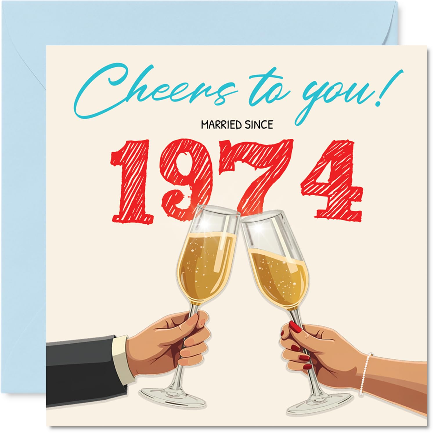 52nd Anniversary Card for Women Men - Cheers! Married Since 1974 - Happy 52 Year Anniversary Card for Husband Wife Companion Partner, 145mm Wedding Anniversaries Greeting Cards