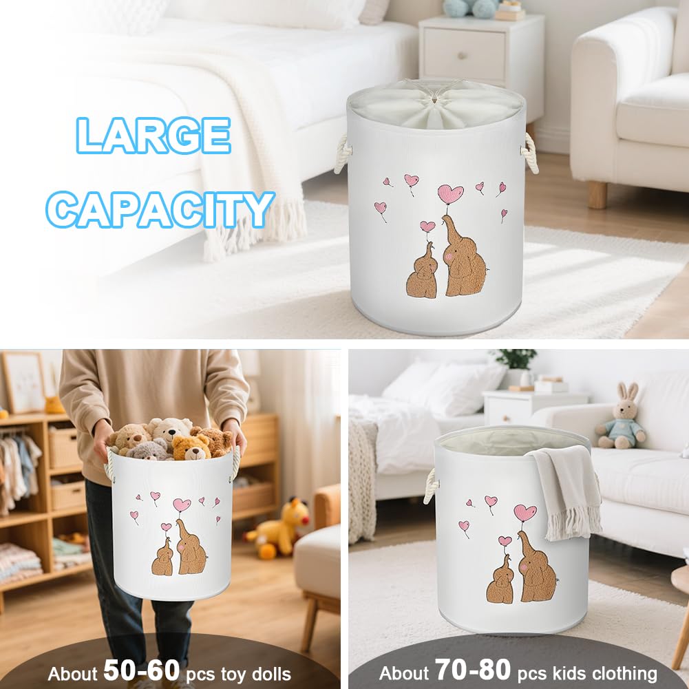 HOTUT Baby Laundry Basket,Kid Cotton Foldable Round Home Organizer Bin,Baby Laundry Hamper with handle,Toys Storage Bin for Kids Boys Girls Toys Room,Nursery,Home,Gift Basket,Bedroom,Clothes,Toys - Image 4