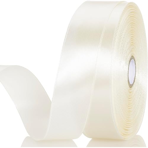 1 Inch Ivory Solid Satin Ribbon, 50 Yards Craft Fabric Ribbon for Gift Wrapping Floral Bouquets Wedding Party Decoration