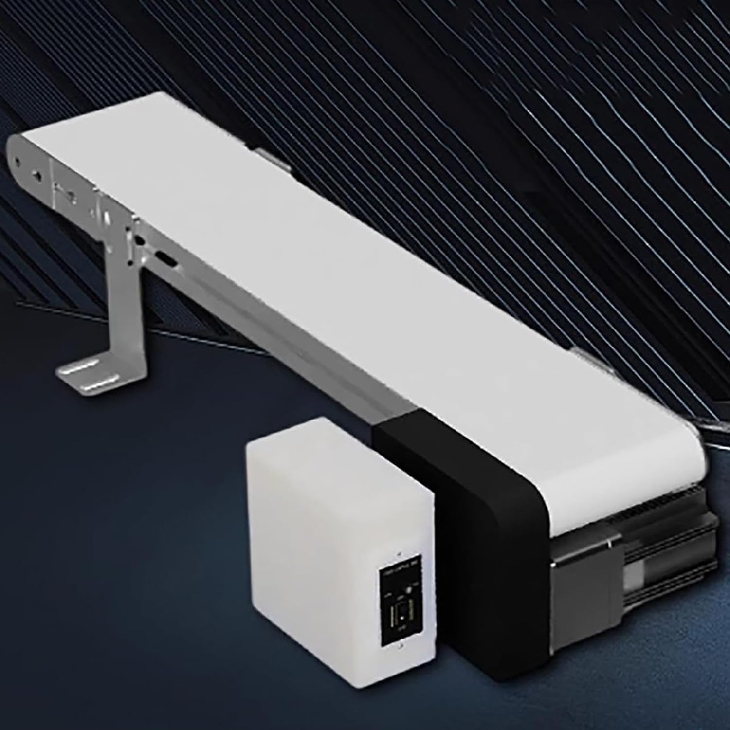 Riel de carga eléctrico de banda transportadora de escritorio pequeño, 800 mm x 90 mm, velocidad ajustable, 13503000 rpm, ideal para laboratorios de ciencia y líneas de producción