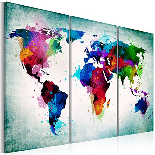 murando - Bilder Weltkarte 120x80 cm Vlies Leinwandbild 3 Teilig Kunstdruck modern Wandbilder XXL Wanddekoration Design Wand Bild - Abstrakt bunt Landkarte Reise k-A-0006-b-h