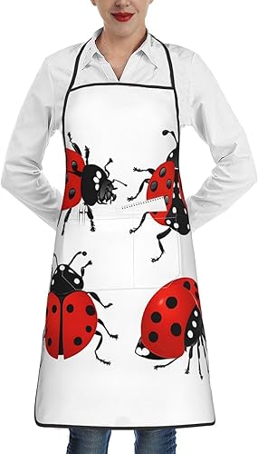 Unisex Apron With Pocket, Ladybug Print Chef Apron For Cooking, Bbq & Crafts, Spillproof Kitchen Protection Bib With Large Utility Pocket For Adults