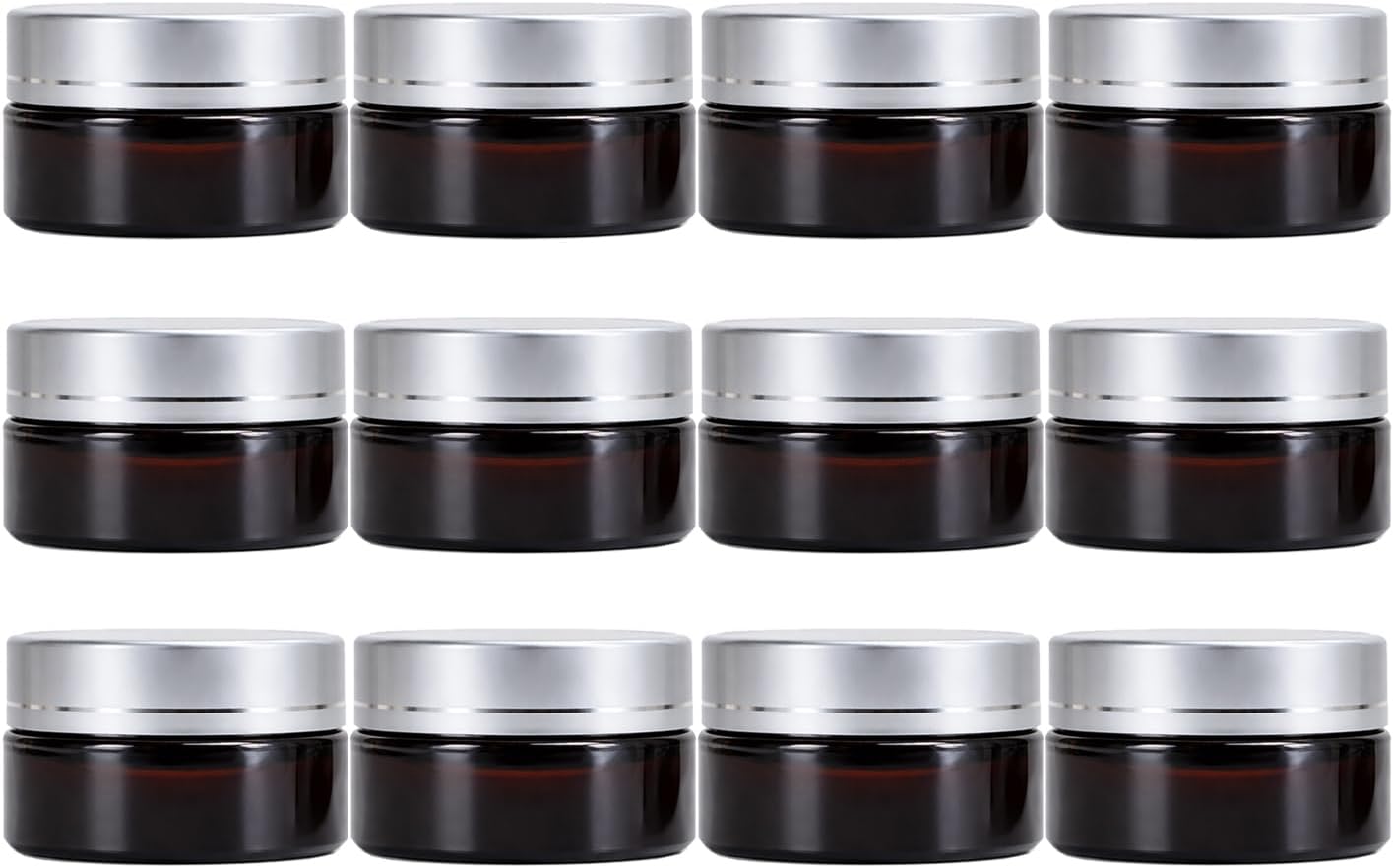 5g Amber Glass Cream Jars with Silver Lids 12 Packs Small Cosmetic Glass Containers Travel Refillable Empty Jars for Lip Balm, Face Cream, Sample Storage